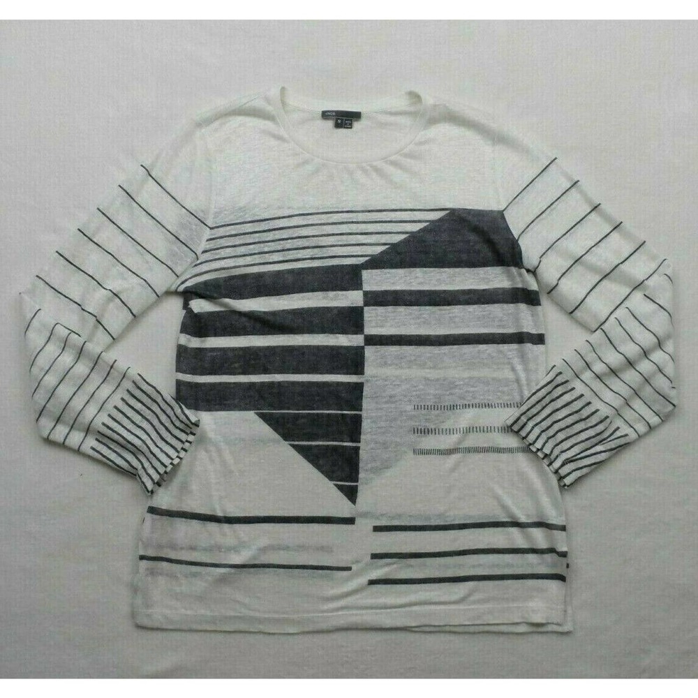 Vince Striped Geometric Long Sleeve Blouse M